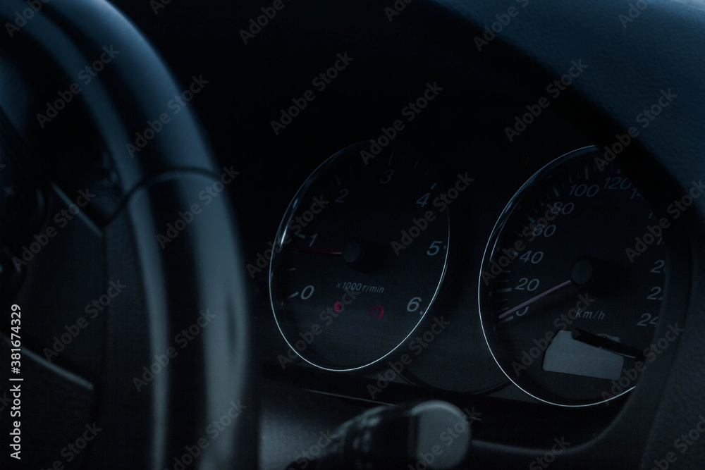 car dashboard with speedometer and car car dashboard with speedometer and car