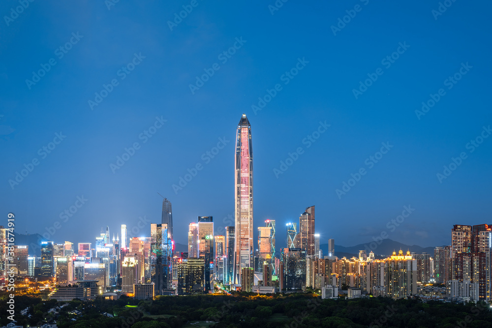 Prosperous night scene of financial CBD in Futian District, Shenzhen City, Guangdong Province, China