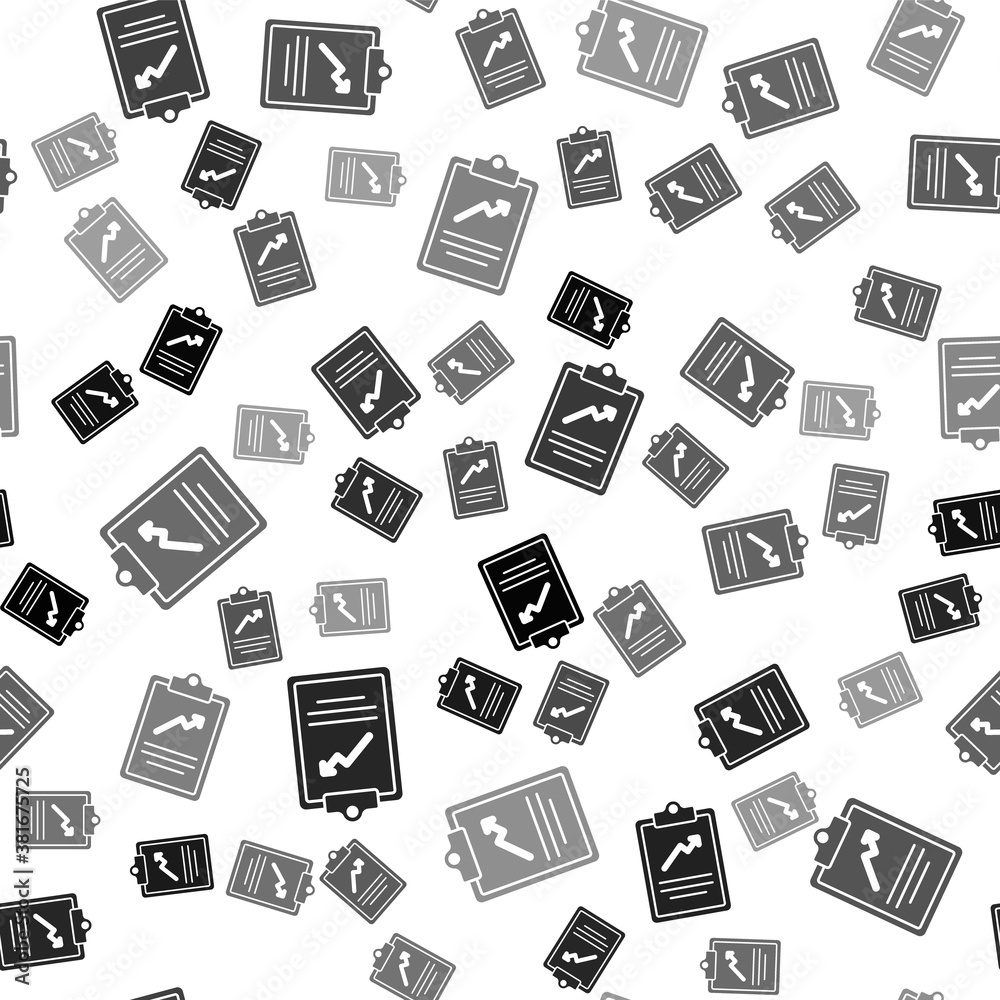 Black Clipboard with graph chart icon isolated seamless pattern on white background. Report text file icon. Accounting sign. Audit, analysis, planning. Vector. Black Clipboard with graph chart icon isolated seamless pattern on white background. Report text file icon. Accounting sign. Audit, analysis, planning. Vector.