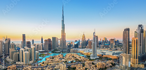 Murais de parede Dubai downtown, amazing city center skyline with luxury skyscrapers, United Arab