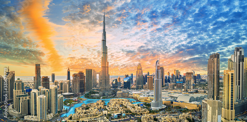 Canvas Print Dubai city- amazing city center skyline with luxury skyscrapers, United Arab Emi
