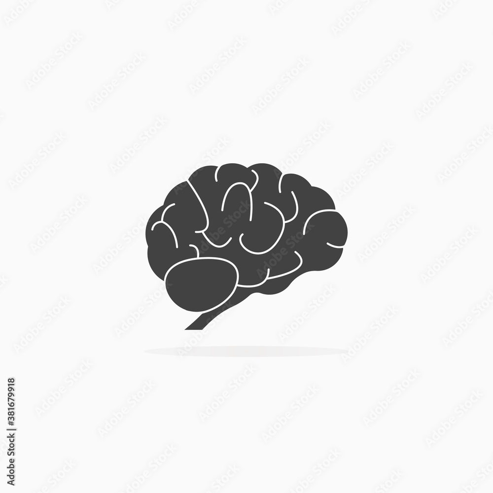 Human brain icon. Shadow and white background vector isolated Human brain icon. Shadow and white background vector isolated