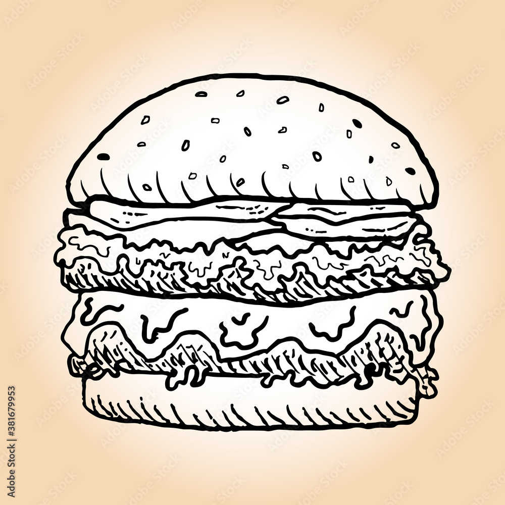 hand drawn hamburger, sketch for restaurant menu hand drawn hamburger, sketch for restaurant menu