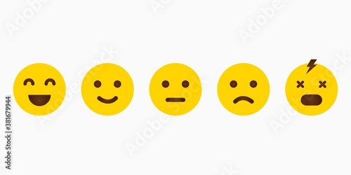Set yellow emoji with different emotions. Feedback emoticon. Smile icon. Vector
