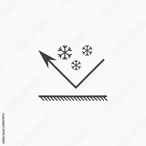 Snowfall icon. Snowproof material. Snow resistant coating icon. Repelling surface. Vector