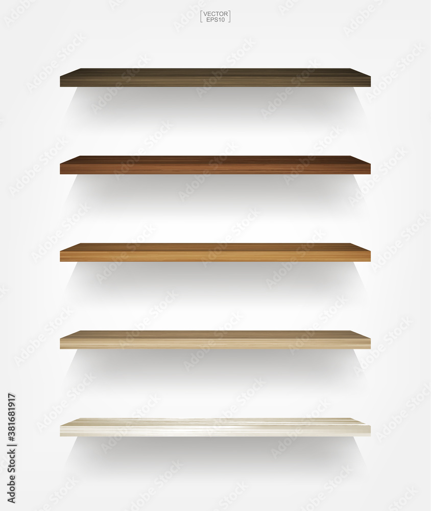 Empty wooden shelf on white background with soft shadow. Vector. Empty wooden shelf on white background with soft shadow. Vector.