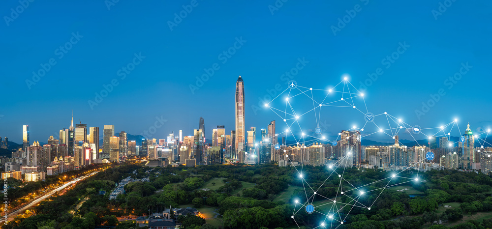 Fototapeta premium Shenzhen city skyline and 5g network concept