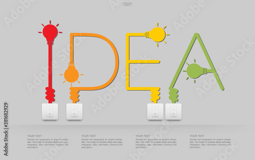 "Idea" Abstract light bulb and light switch on gray background. Vector.