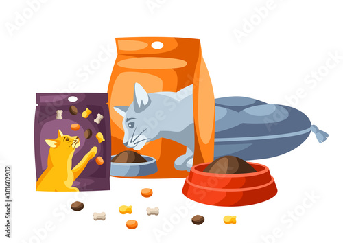 Background with various cat items.