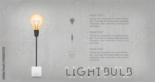 Light bulb or lamp on concrete wall background. Vector.