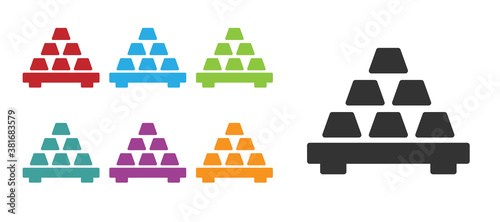 Black Gold bars icon isolated on white background. Banking business concept. Set icons colorful. Vector.