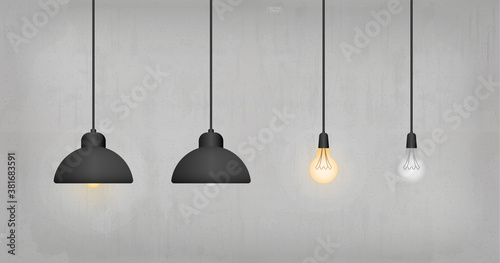 Light bulb or lamp on concrete wall background. Vector.