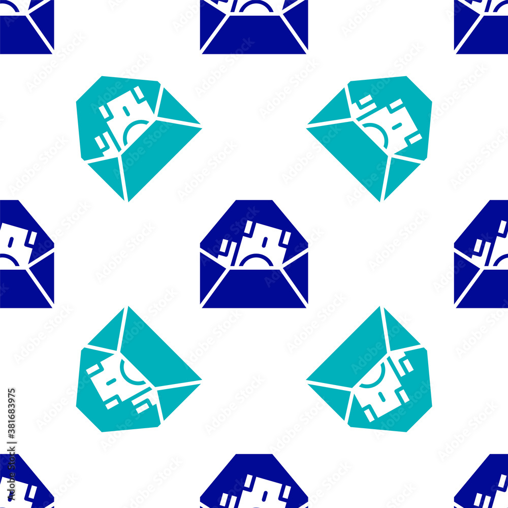Blue Envelope with coin dollar symbol icon isolated seamless pattern on white background. Salary increase, money payroll, compensation income. Vector. Blue Envelope with coin dollar symbol icon isolated seamless pattern on white background. Salary increase, money payroll, compensation income. Vector.