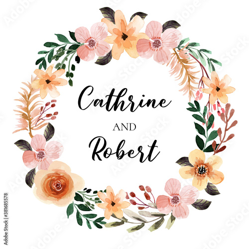 Yellow and Cream Floral Watercolor Wreath Vector