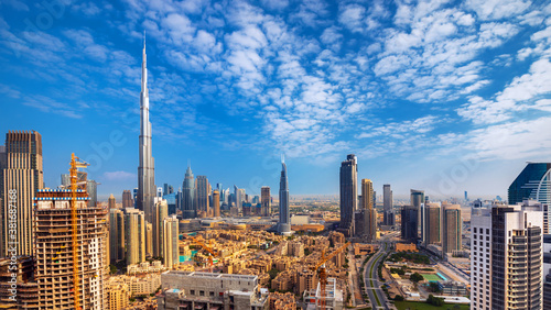 Photography Dubai city - amazing city center skyline with luxury skyscrapers, United Arab Em