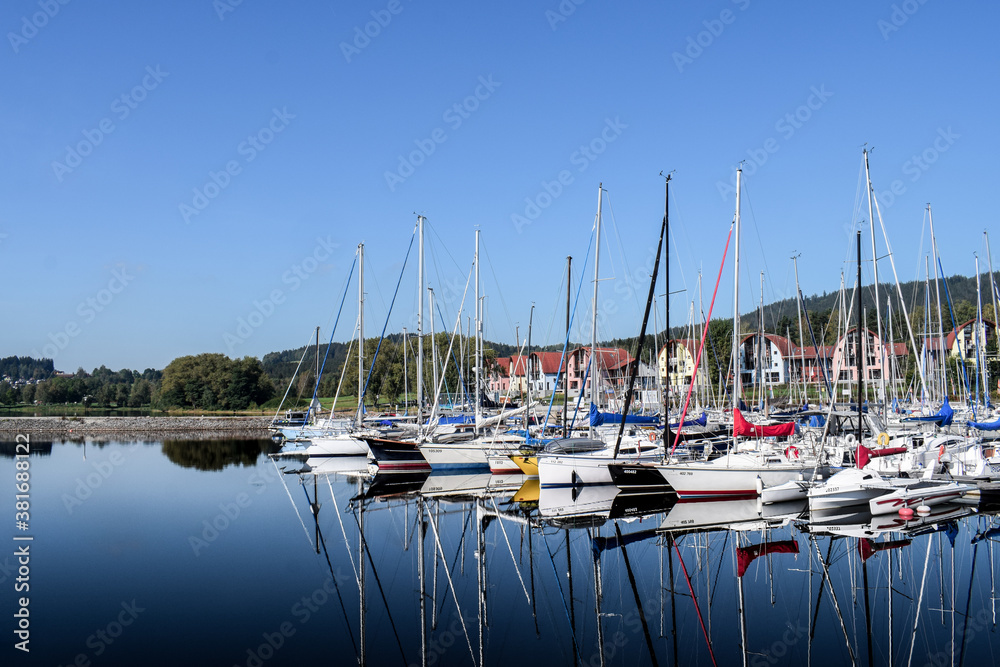 Harbor with sailboats in Lipno Nad Vltavou, Czech Republic