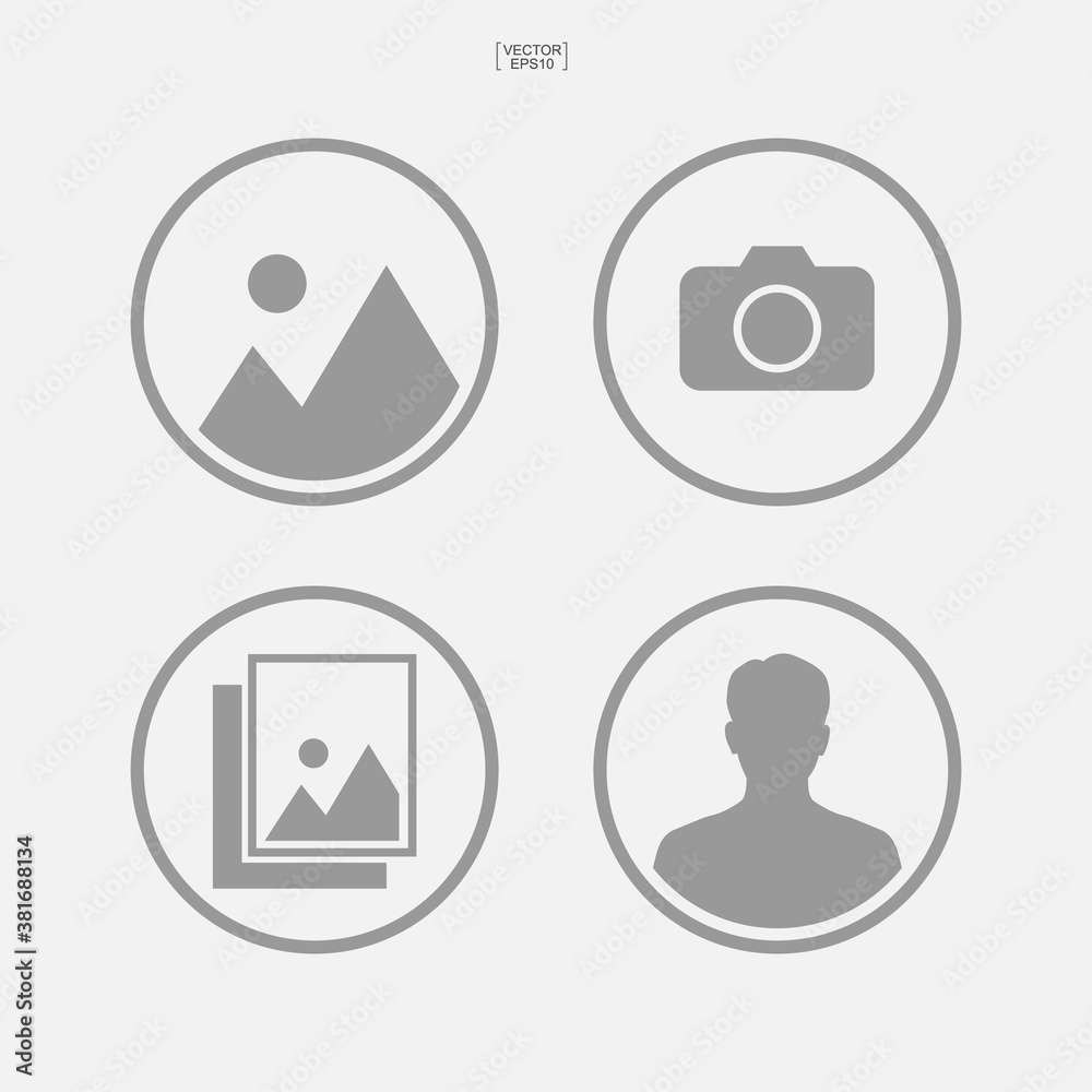 Set of photo icon or image icon. Picture and camera sign and symbol. Vector. Set of photo icon or image icon. Picture and camera sign and symbol. Vector.