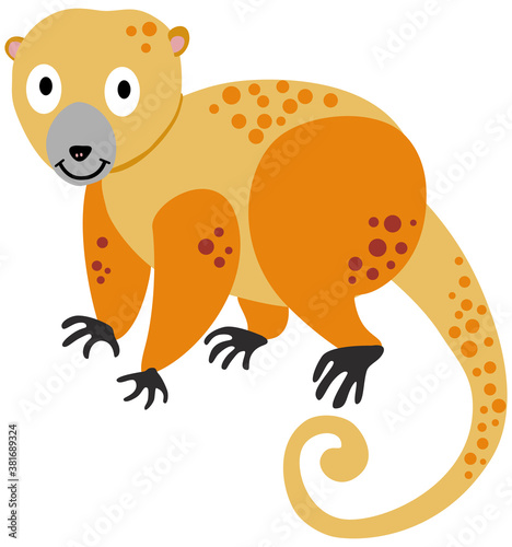 Cute australian monkey cuscus marsupal in cute cartoon style. Animal vector illustration. photo