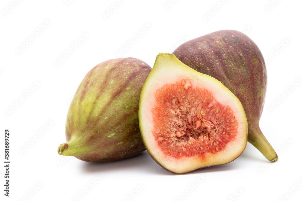 Fig fruits isolated on white background. Top view. Flat lay pattern Fig fruits isolated on white background. Top view. Flat lay pattern