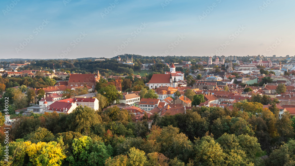 Panoramic view of Vilnius, the capital of Lithuania at sunset