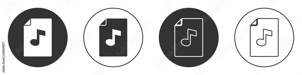 Black Music book with note icon isolated on white background. Music sheet with note stave. Notebook for musical notes. Circle button. Vector. Black Music book with note icon isolated on white background. Music sheet with note stave. Notebook for musical notes. Circle button. Vector.