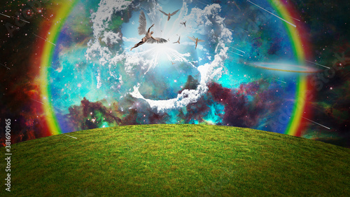 Fototapeta Naklejka Na Ścianę i Meble -  Angels in the sky. 3D rendering