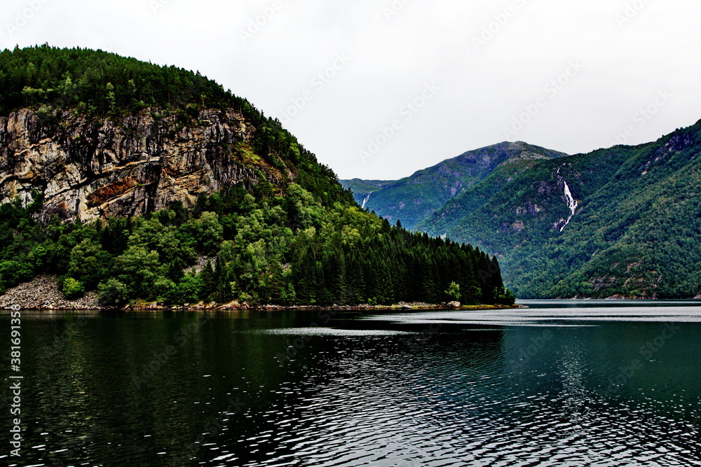 Stunning scenery seen from a ferry cruise in Osterfjord, Norway