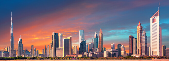 Dubai city - amazing city center skyline with luxury skyscrapers, United Arab Emirates