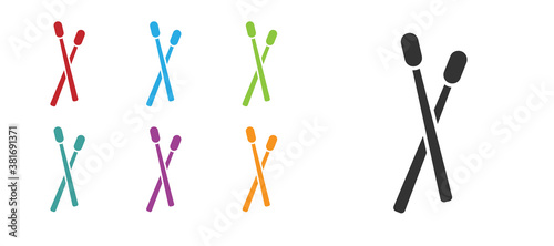 Black Drum sticks icon isolated on white background. Musical instrument. Set icons colorful. Vector.
