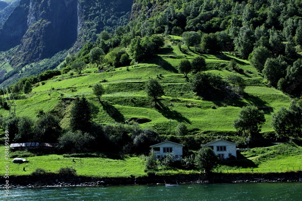 Stunning scenery seen from ferry cruise in Sognefjord, Norway