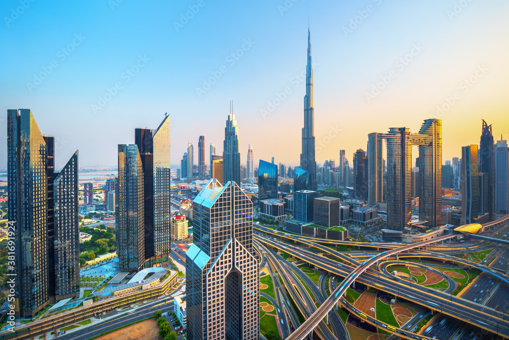 Dubai city - amazing city center skyline with luxury skyscrapers, United Arab Emirates