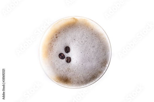 Martini espresso cocktail isolated on white background. Top view