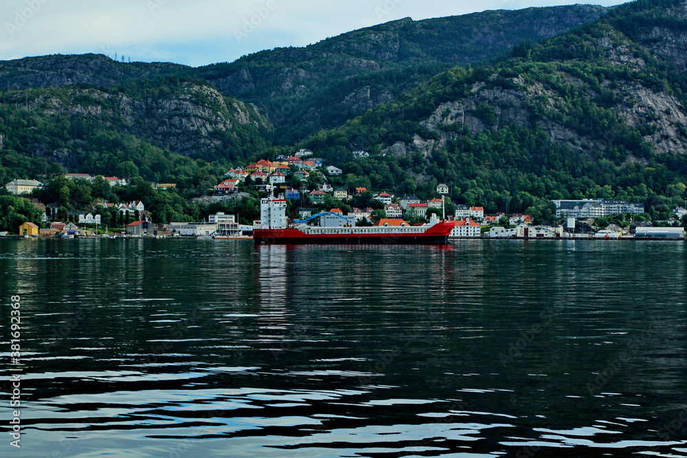 Ship sailing in Osterfjord, Norway
