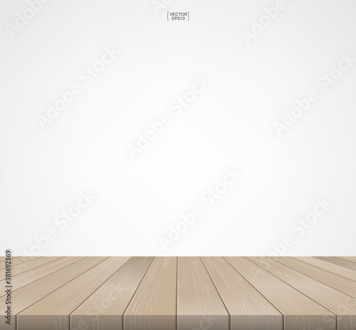 Wood floor pattern and texture for background. Perspective view of wooden floor on white background with area for copy space. Wooden terrace or deck pattern and texture. Vector.