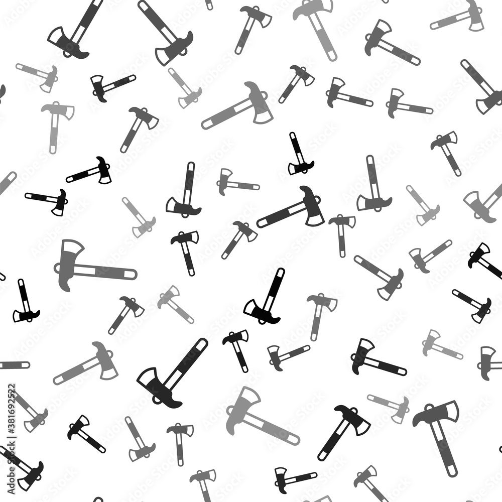Black Firefighter axe icon isolated seamless pattern on white background. Fire axe. Vector. Black Firefighter axe icon isolated seamless pattern on white background. Fire axe. Vector.