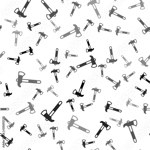 Black Firefighter axe icon isolated seamless pattern on white background. Fire axe. Vector.