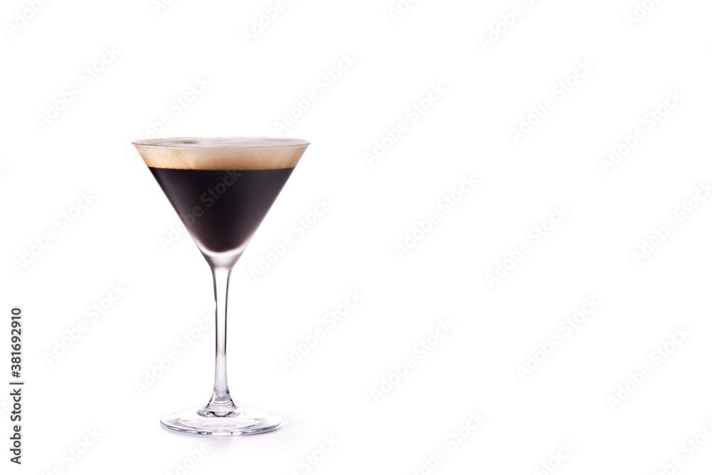 Martini espresso cocktail isolated on white background.Copy space