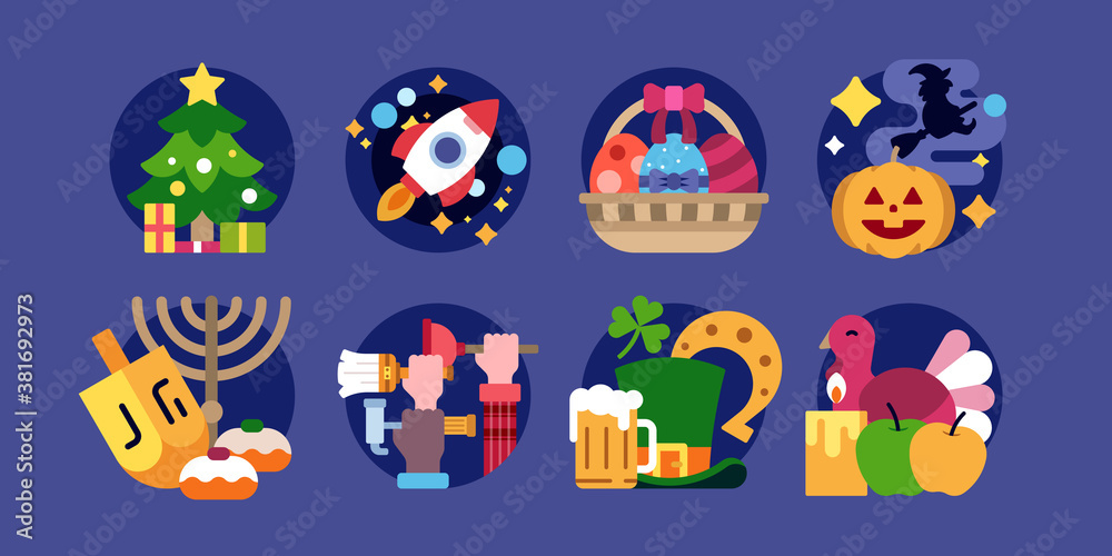 Fototapeta premium Holidays cute illustrations in flat vector and more