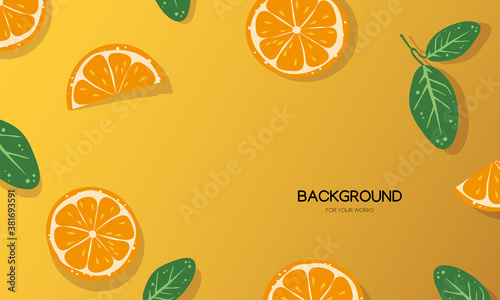 Oranges fruit background with leaves. Vector illustration.