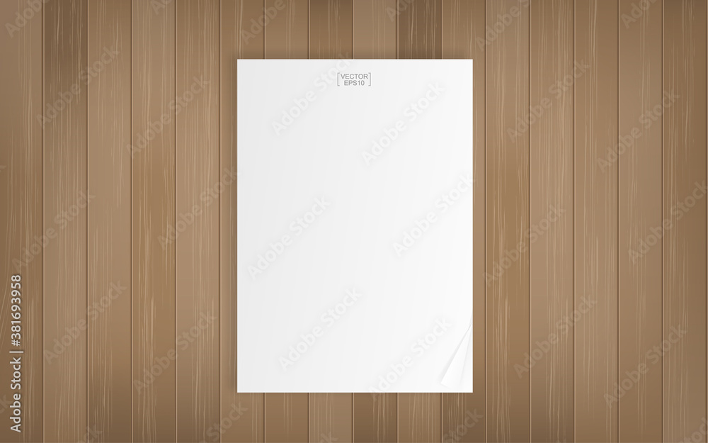 White paper sheet on wood texture background. Vector. White paper sheet on wood texture background. Vector.