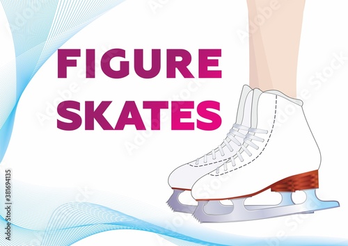 Figure Skating, ice skates for girls, Vector illustration of classic ice skates for ladies. Sport equipment. 
