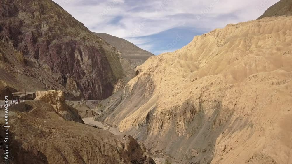 Landscape Of Moonland Near The Lamayuru Monastery And Village At Daytime In Leh, Ladakh, India. - aerial drone shot