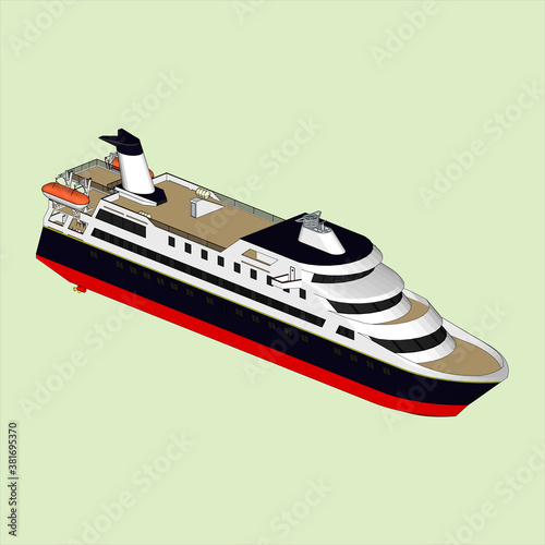 Beautiful detailed modern flat design vector transportation item with white cruise transatlantic liner ship