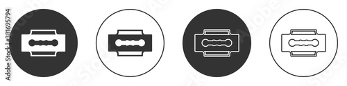 Black Blade razor icon isolated on white background. Circle button. Vector.