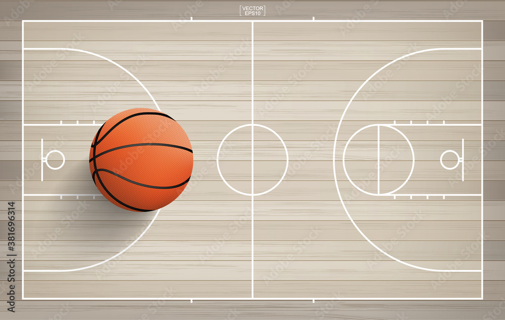 Basketball Ball In Basketball Court Area With Wooden Pattern basketball-ball-in-basketball-court-area-with-wooden-pattern