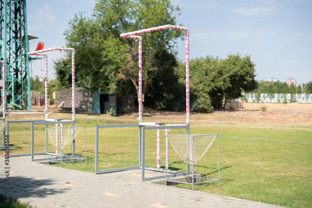 outdoor empty shooting range spot, sport aiming training practice