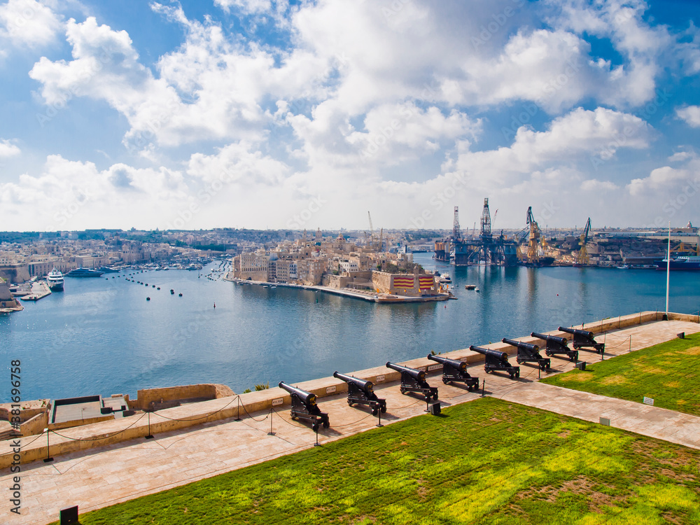 Battery and the Grand Harbor of Valletta, Malta