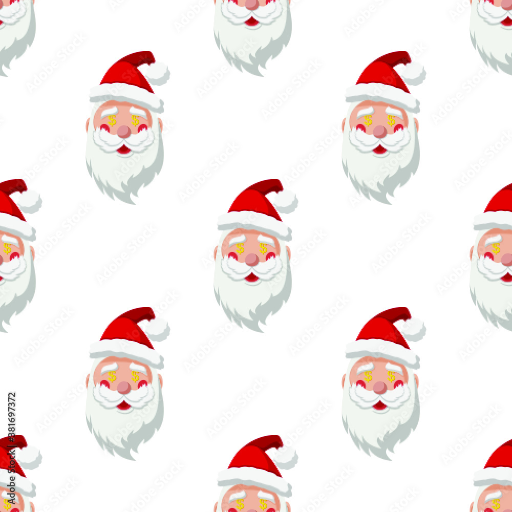 Seamless pattern. noel illustration. Santa Claus with dollar symbol in eyes in transparent background