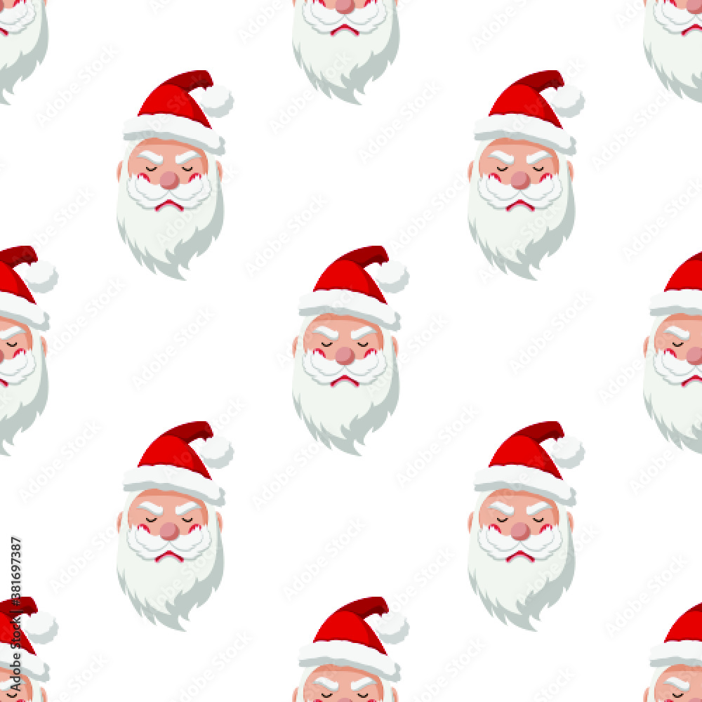 Seamless pattern. noel illustration. Sad Santa Claus transparent background