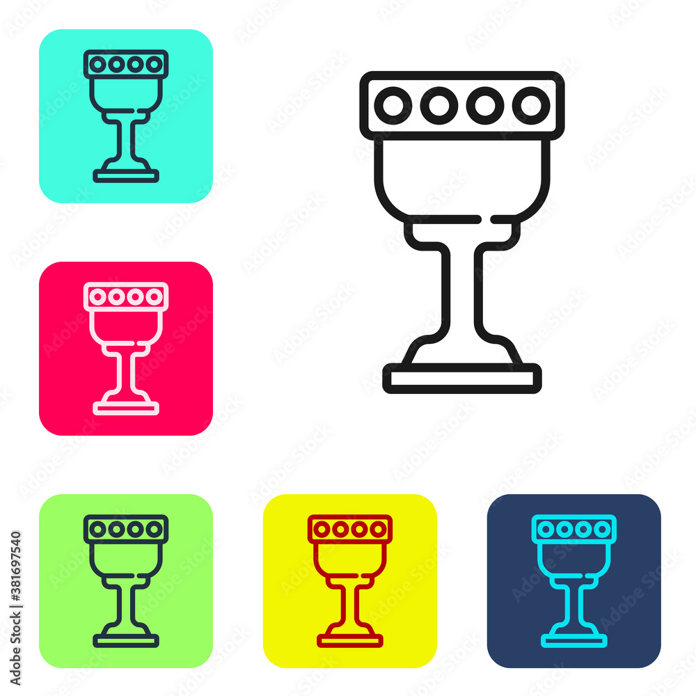 Black line Medieval goblet icon isolated on white background. Holy grail. Set icons in color square buttons. Vector. Black line Medieval goblet icon isolated on white background. Holy grail. Set icons in color square buttons. Vector.